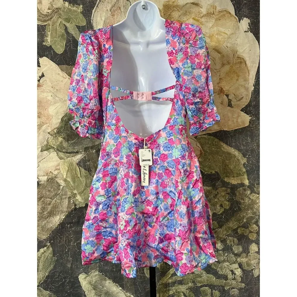 NWT FOR LOVE & LEMONS X Free People Angie Puff Sleeve Mini Dress Size Medium - Picture 4 of 5